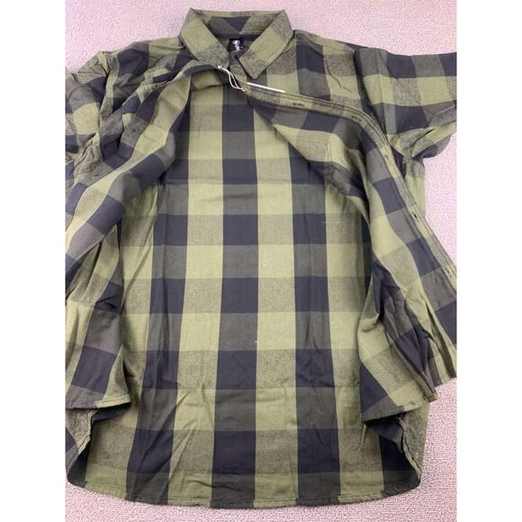 Burnside Shirt Men XL Army Green Button Down Long Sleeve Chest Pockets Plaid - Picture 3 of 10